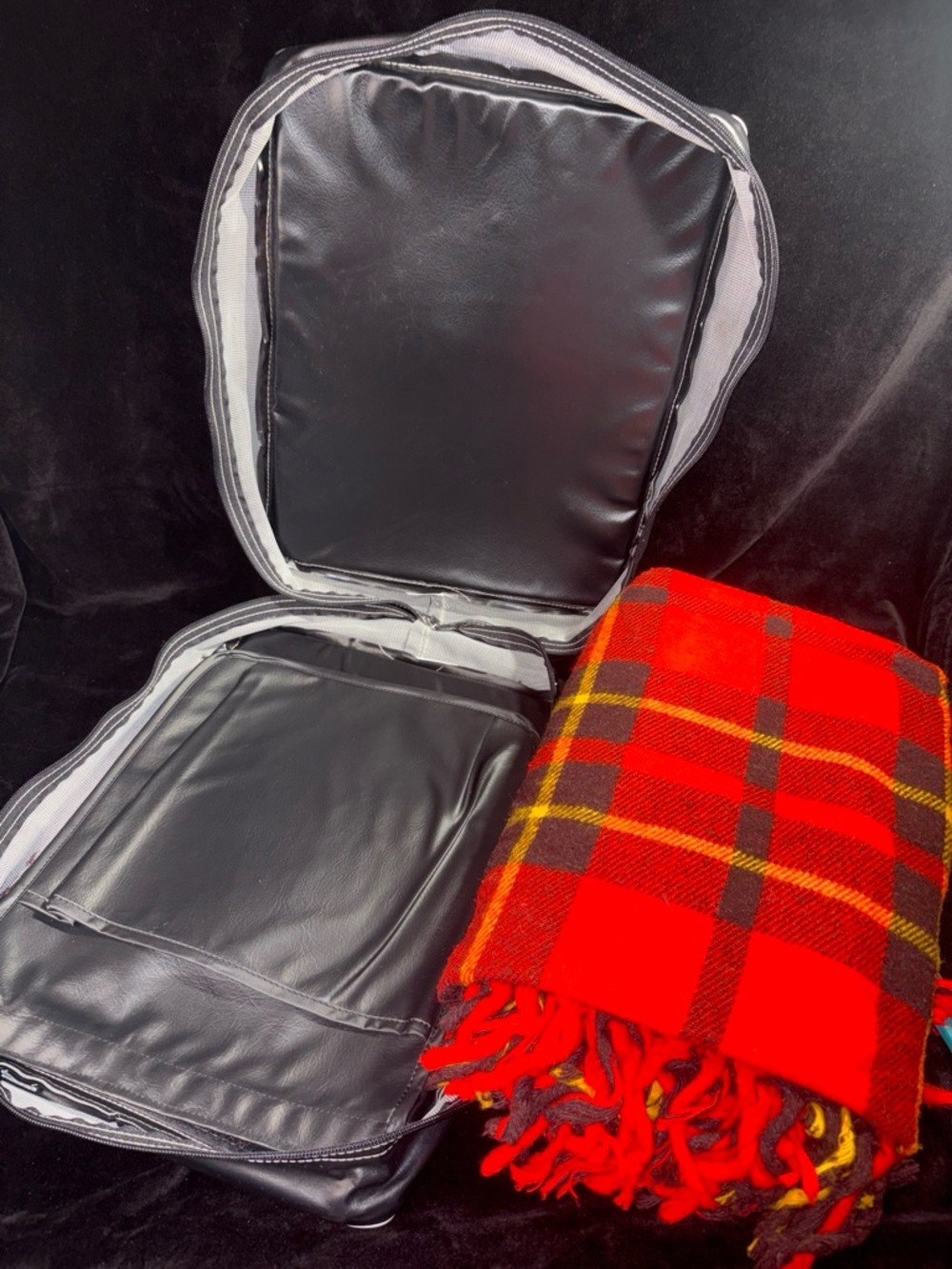 Vintage Plaid Stadium Blanket Cushion Bag Red Yellow Black Retro Tailgate